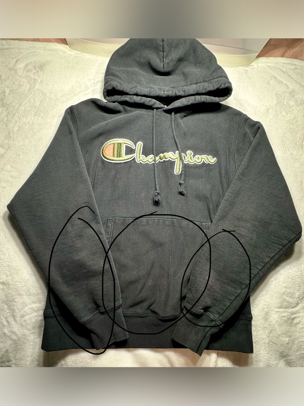 Champion Reverse Weave Men's Black Fleece Pullover Hoodie Embroidered Logo